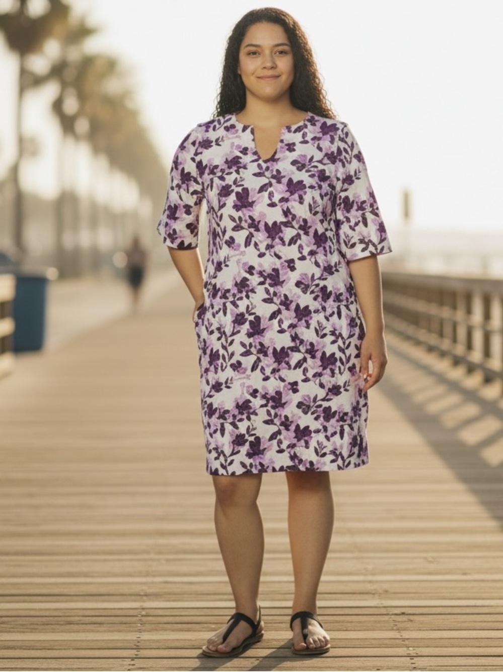 Hang Ten Women’s Purple Floral Swim Dress UPF 50+ Pockets Size Large NWT